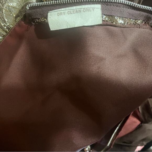 Vtg 60s Silk Chiffon Gold Metallic Brocade Regency Glam Dress Sz S Old Hollywood - Picture 7 of 8